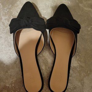 LOFT Black Bow Flat Mules
